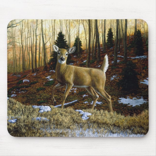 Whitetail Deer Doe in Autumn Forest Mouse Pad (Front)