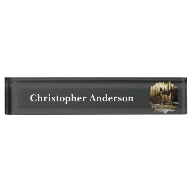Whitetail Deer Doe in Autumn Forest Nameplate (Front)