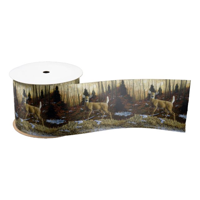 Whitetail Deer Doe in Autumn Forest Satin Ribbon (Spool)