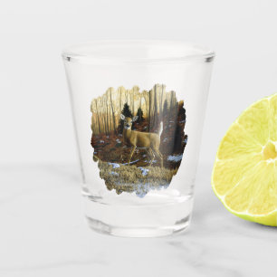 Whitetail Deer Doe in Autumn Forest Shot Glass