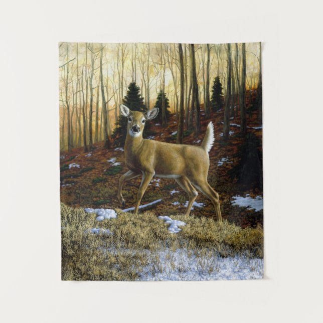 Whitetail Deer Doe in Autumn Forest Tapestry (Front)
