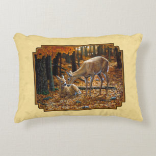 Whitetail Deer Fawn & Doe Yellow Decorative Cushion