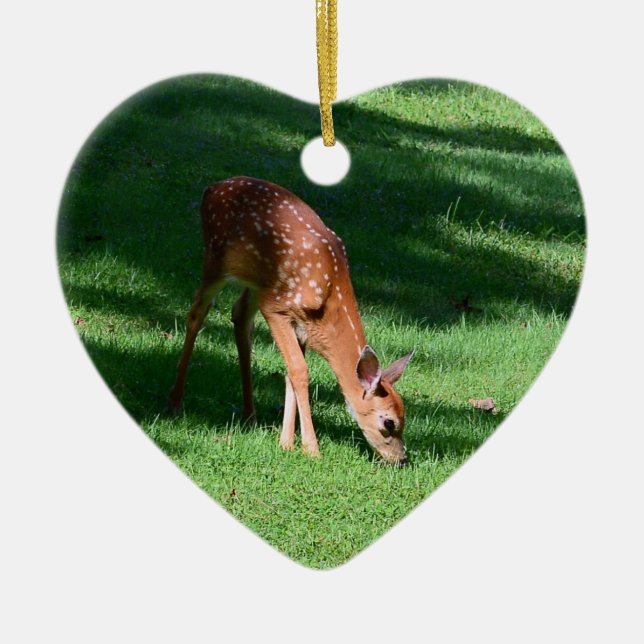Whitetail Deer Fawn Heart Shaped Ornament (Front)
