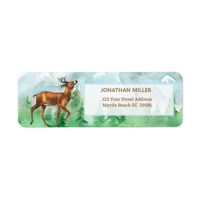Whitetail Deer Forest Mountains Return Address Label (Front)