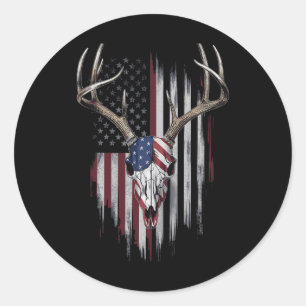 Whitetail Deer Hunter American Flag Usa Design Buc Classic Round Sticker