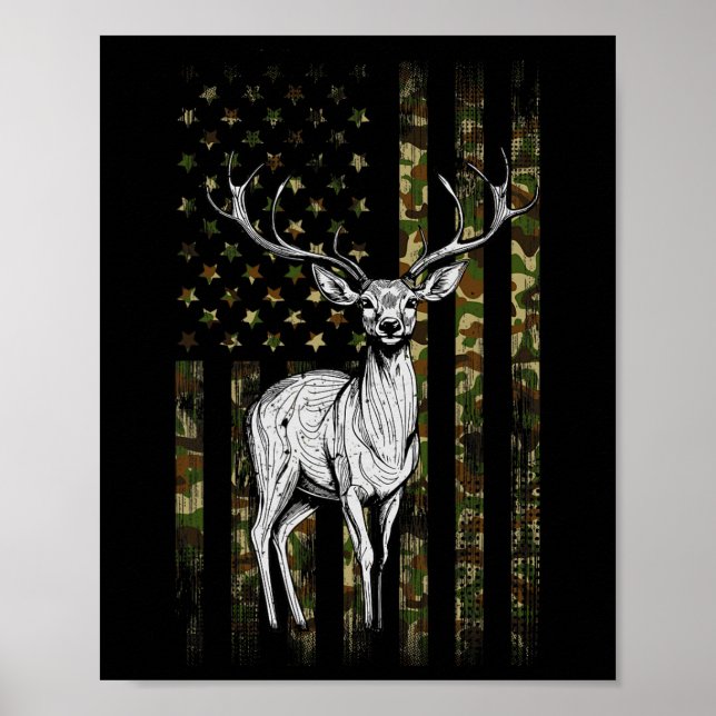 Whitetail Deer Hunting Hunter Gifts Camouflage Ame Poster (Front)