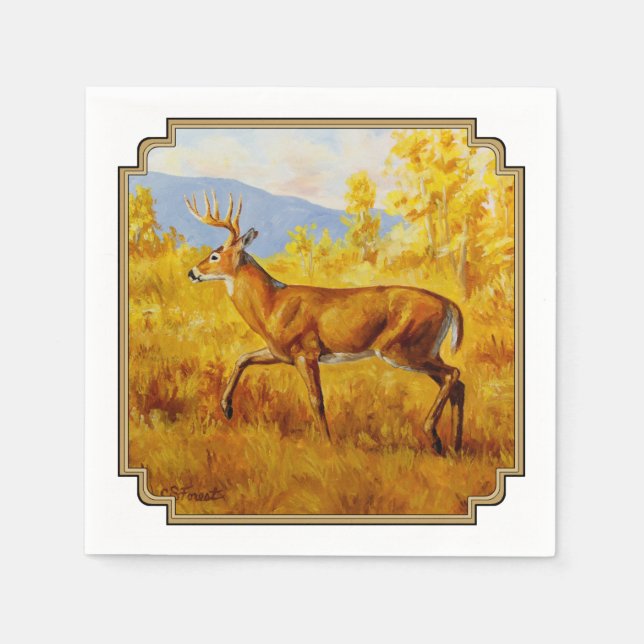 Whitetail Deer in Autumn Aspen Forest Napkin (Front)