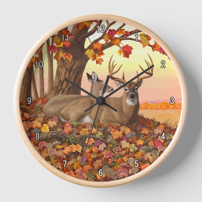 Whitetail Deer in Autumn New England Fall Colours Clock (Front)