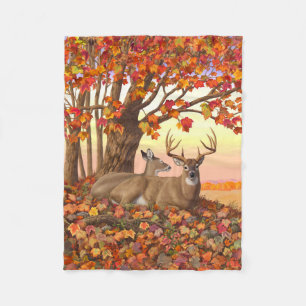 Whitetail Deer in Autumn New England Fall Colours Fleece Blanket