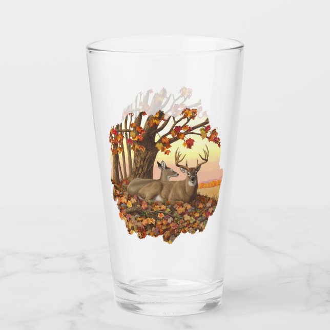 Whitetail Deer in Autumn New England Fall Colours Glass (Front)