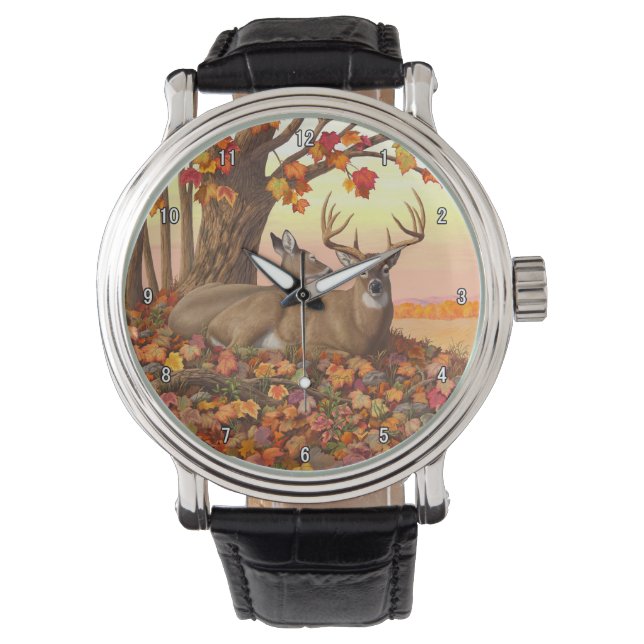 Whitetail Deer in Autumn New England Fall Colours Watch (Front)