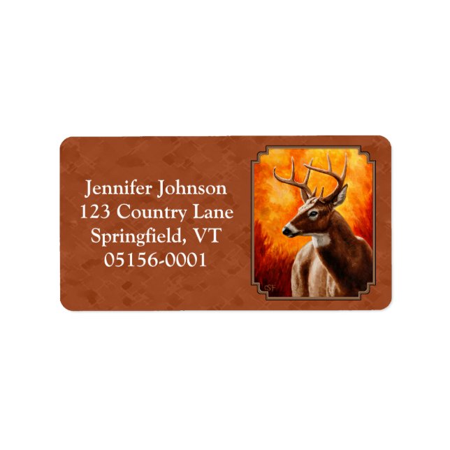 Whitetail Deer in Autumn Reddish Brown Label (Front)