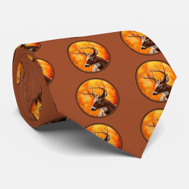 Whitetail Deer in Autumn Reddish Brown Tie (Rolled)