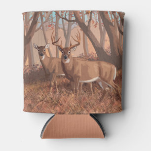 Whitetail Deer In Forest Retro Style Nature Can Cooler