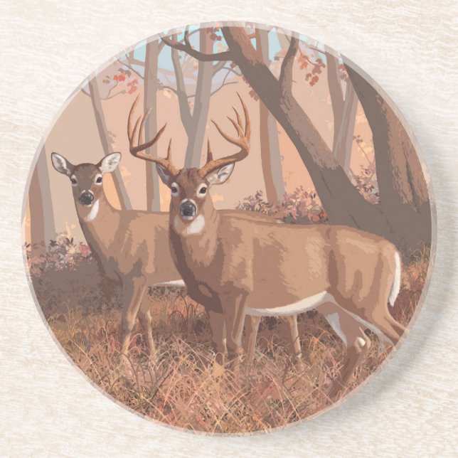 Whitetail Deer In Forest Retro Style Nature Coaster (Front)