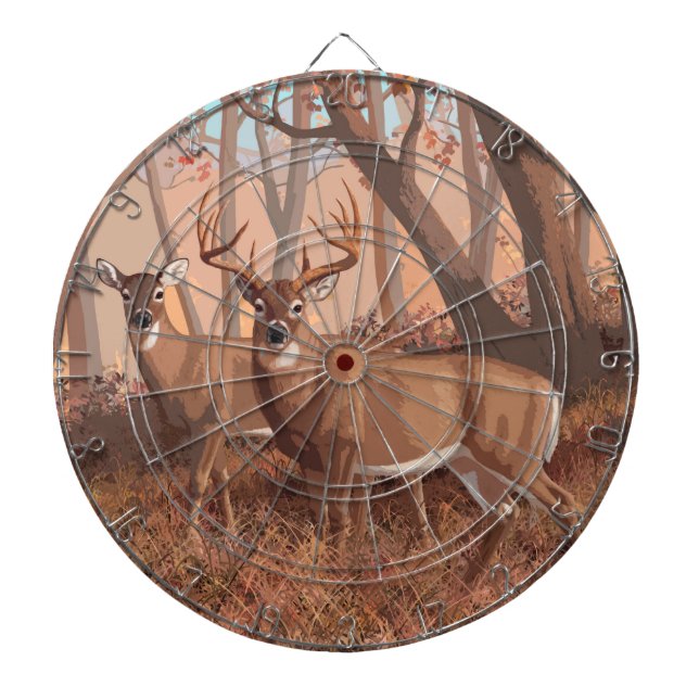 Whitetail Deer In Forest Retro Style Nature Dartboard (Front)