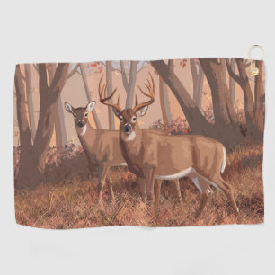 Whitetail Deer In Forest Retro Style Nature Golf Towel