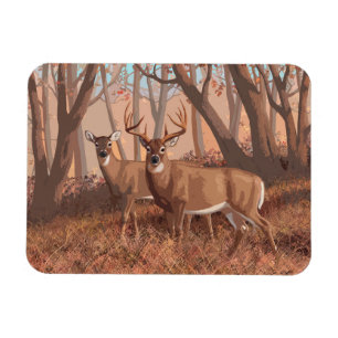 Whitetail Deer In Forest Retro Style Nature Magnet