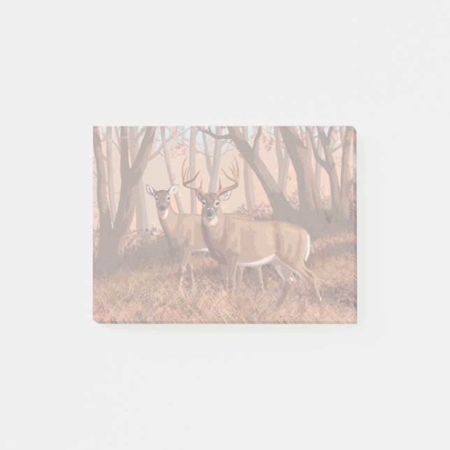 Whitetail Deer In Forest Retro Style Nature Post-it Notes (Front)