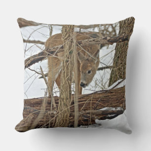 Whitetail Deer In Snow Cushion