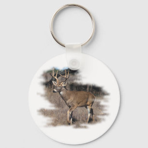 Whitetail deer in the field key ring