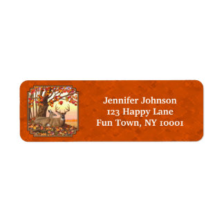 Whitetail Deer Maple Tree Autumn Orange Return Address Label