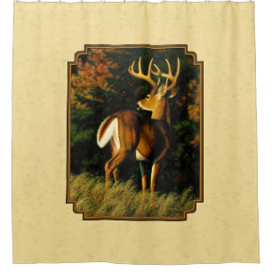 Whitetail Deer Monster Buck Yellow Shower Curtain