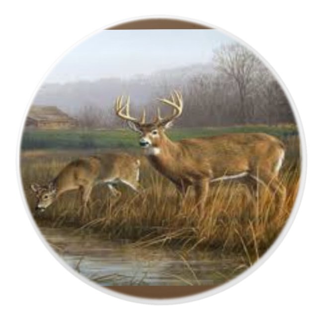 Whitetail Deer on Ceramic Door Knobs and Pulls (Front)