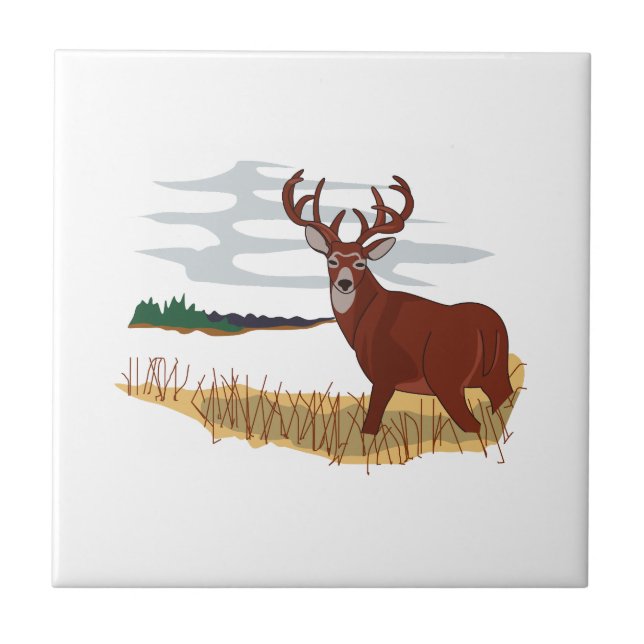 Whitetail Deer Scene Ceramic Tile (Front)