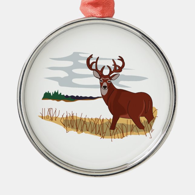 Whitetail Deer Scene Metal Tree Decoration (Front)