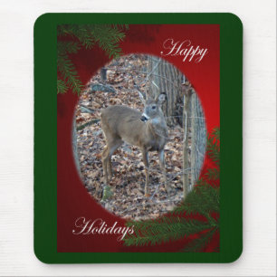 Whitetail Deer Spike Buck Happy Holidays Series Mouse Pad