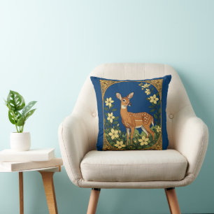 Whitetail Deer Surrounded By Yellow Flowers Cushion