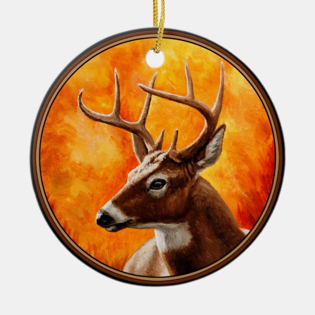 Whitetail Deer Trophy Buck Head Ceramic Ornament (Front)