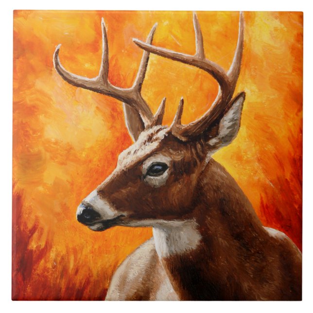 Whitetail Deer Trophy Buck Head Ceramic Tile (Front)