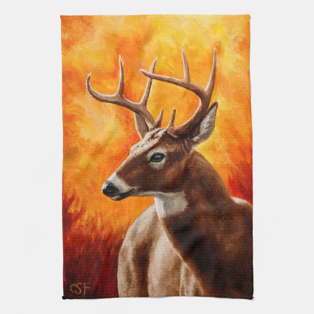 Whitetail Deer Trophy Buck Head Tea Towel (Vertical)