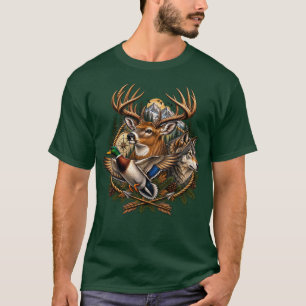 Whitetail Deer Wolf Mallard Duck Hunting Wildlife T-Shirt