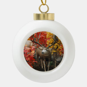 Whitetail In Autumn Ceramic Ball Christmas Ornament