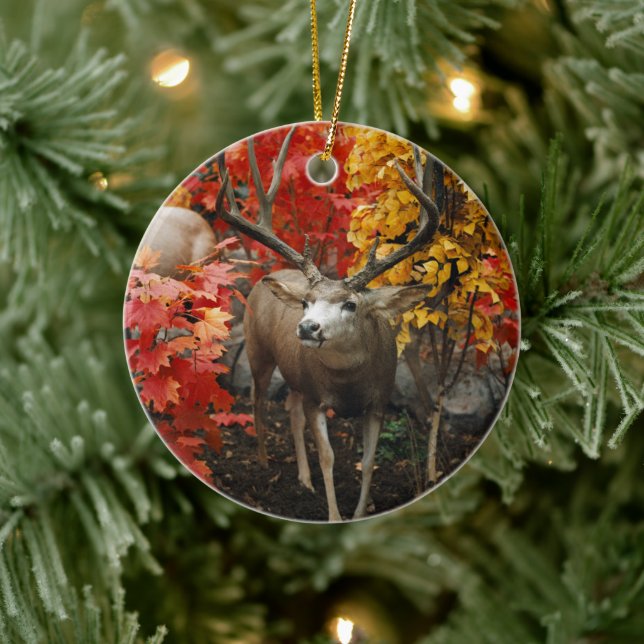 Whitetail In Autumn Ceramic Tree Decoration (Tree)