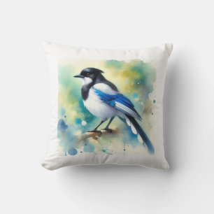 Whitethroated Magpie Jay 100924AREF117 - Watercolo Cushion