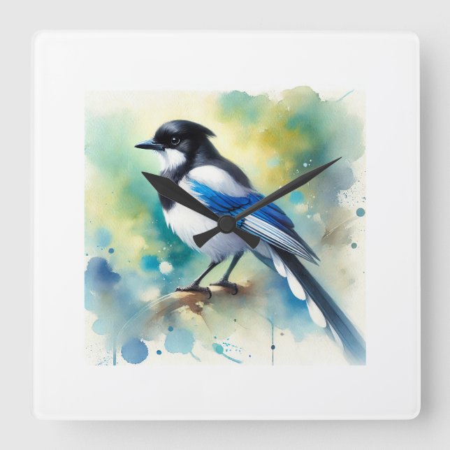 Whitethroated Magpie Jay 100924AREF117 - Watercolo Square Wall Clock (Front)