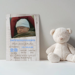 Whitewash Blue Photo Birth Announcement