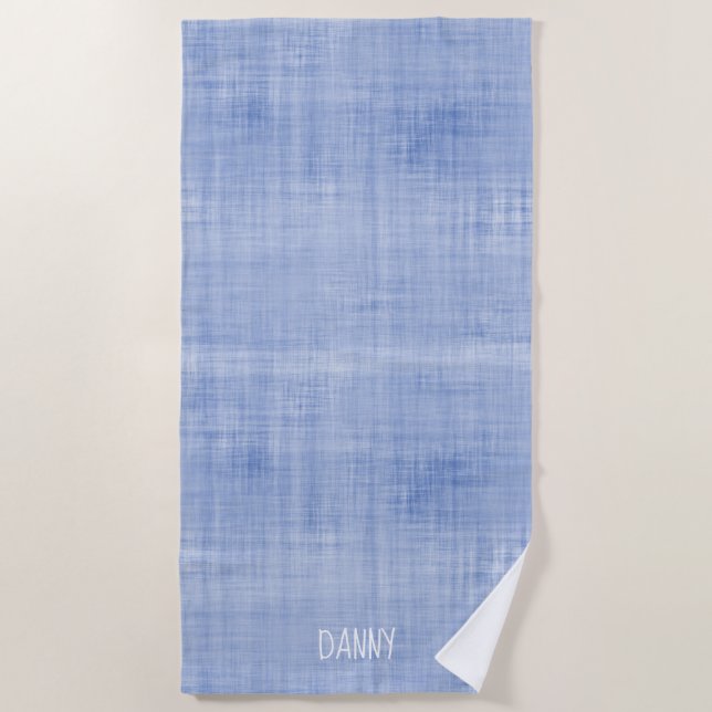 Whitewash Linen Blue White NAME Boys Preppy South Beach Towel (Front)