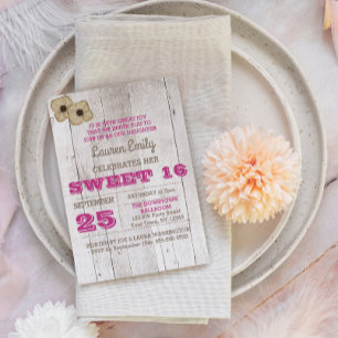 Whitewash Plum Sweet Sixteen Birthday Invitation