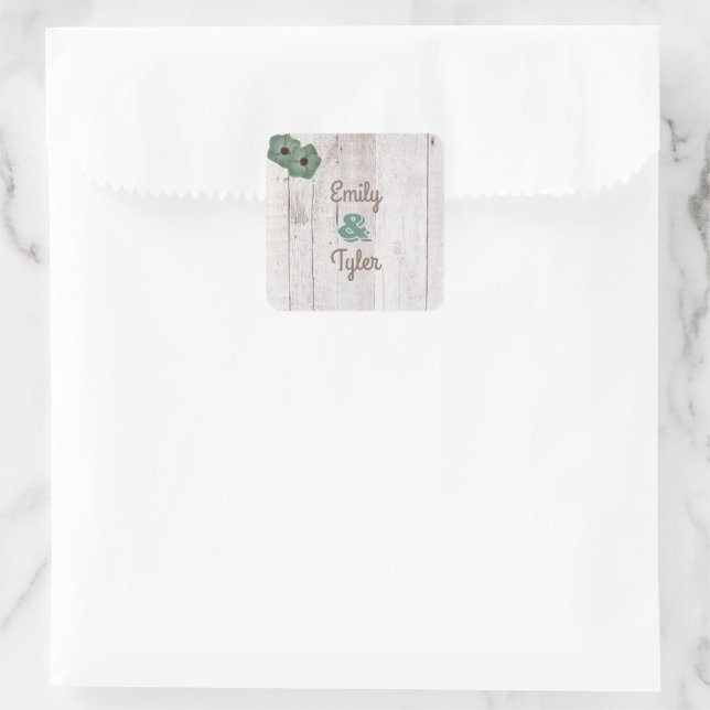 Whitewash Teal Rustic Personalised Square Sticker (Bag)
