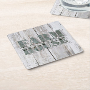 whitewashed barn wood western country farmhouse square paper coaster