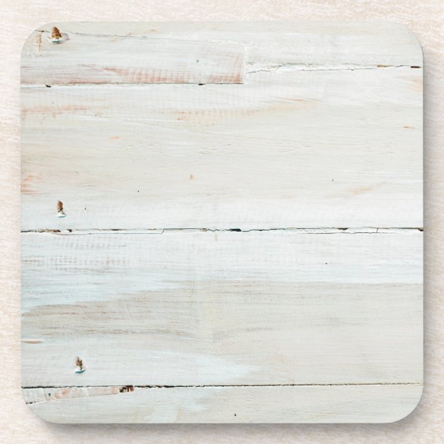 Whitewashed Barn Wood White Woodgrain Coaster (Front)