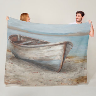 Whitewashed Boat on the Shore Fleece Blanket
