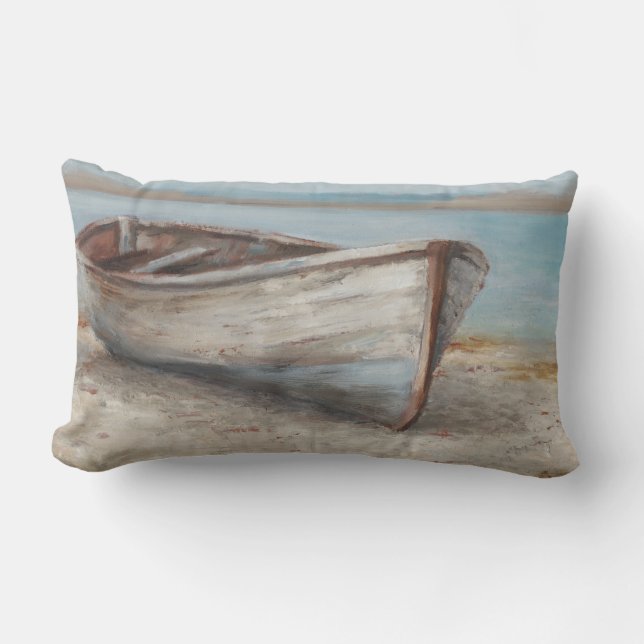 Whitewashed Boat on the Shore Lumbar Cushion (Front)