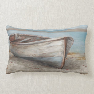 Whitewashed Boat on the Shore Lumbar Cushion