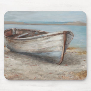 Whitewashed Boat on the Shore Mouse Pad